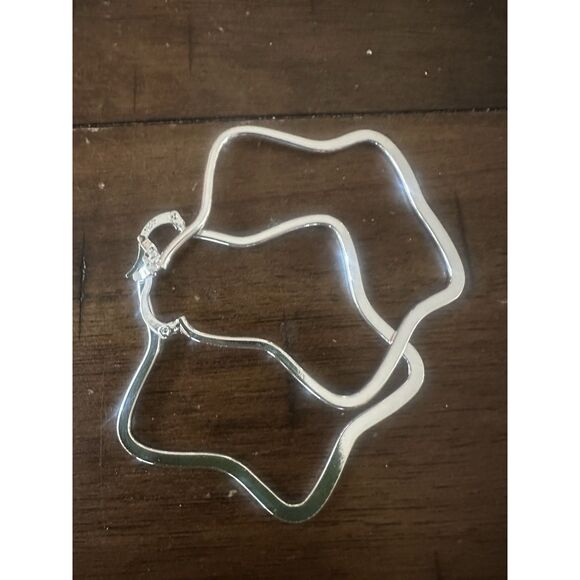 925 Sterling Silver Geometric Earrings Large Hoops - Picture 2 of 4